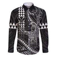 Hawaii King Kamehameha The Great Family Matching Mermaid Dress and Hawaiian Shirt Black Tribal Tattoo LT05 Dad's Shirt - Long Sleeve Black - Polynesian Pride