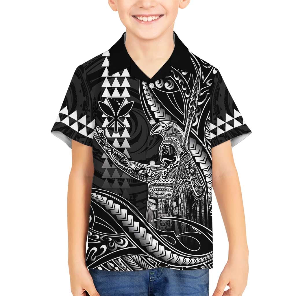 Hawaii King Kamehameha The Great Family Matching Off Shoulder Maxi Dress and Hawaiian Shirt Black Tribal Tattoo LT05 Son's Shirt Black - Polynesian Pride