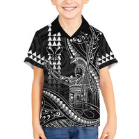 Hawaii King Kamehameha The Great Family Matching Off Shoulder Maxi Dress and Hawaiian Shirt Black Tribal Tattoo LT05 Son's Shirt Black - Polynesian Pride