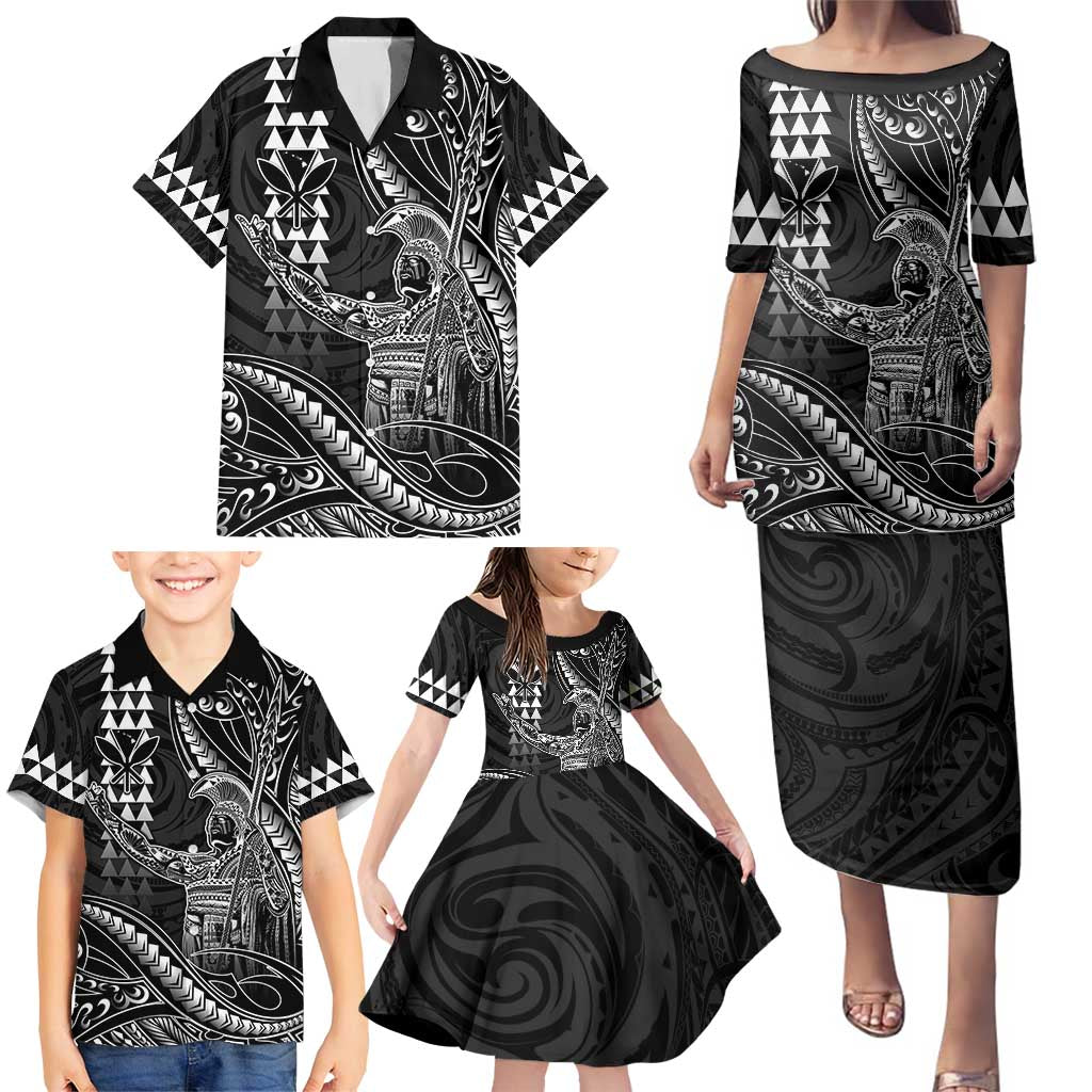 Hawaii King Kamehameha The Great Family Matching Puletasi and Hawaiian Shirt Black Tribal Tattoo LT05 - Polynesian Pride