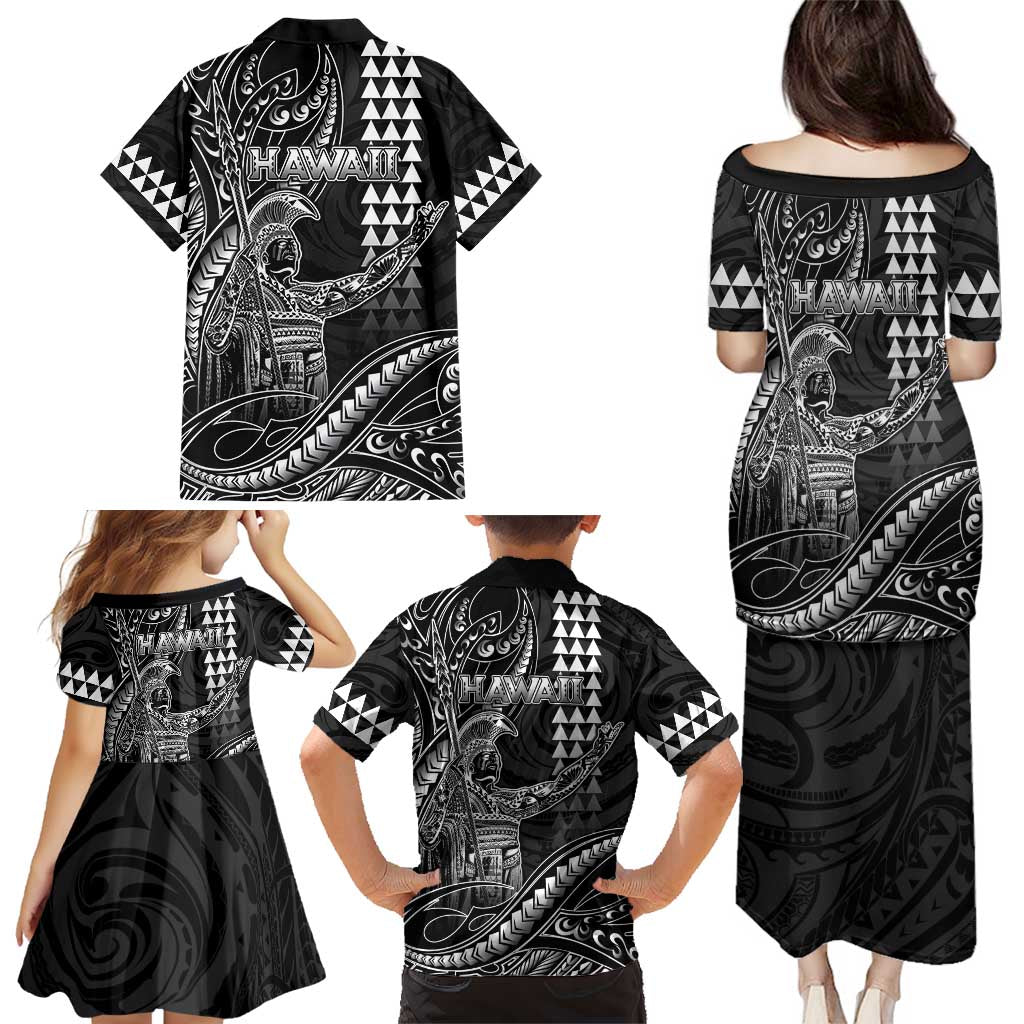 Hawaii King Kamehameha The Great Family Matching Puletasi and Hawaiian Shirt Black Tribal Tattoo LT05 - Polynesian Pride