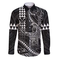 Hawaii King Kamehameha The Great Family Matching Puletasi and Hawaiian Shirt Black Tribal Tattoo LT05 Dad's Shirt - Long Sleeve Black - Polynesian Pride