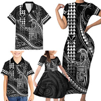 Hawaii King Kamehameha The Great Family Matching Short Sleeve Bodycon Dress and Hawaiian Shirt Black Tribal Tattoo LT05 - Polynesian Pride