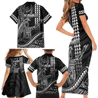 Hawaii King Kamehameha The Great Family Matching Short Sleeve Bodycon Dress and Hawaiian Shirt Black Tribal Tattoo LT05 - Polynesian Pride