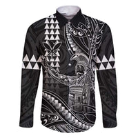 Hawaii King Kamehameha The Great Family Matching Short Sleeve Bodycon Dress and Hawaiian Shirt Black Tribal Tattoo LT05 Dad's Shirt - Long Sleeve Black - Polynesian Pride
