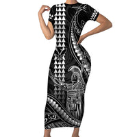 Hawaii King Kamehameha The Great Family Matching Short Sleeve Bodycon Dress and Hawaiian Shirt Black Tribal Tattoo LT05 Mom's Dress Black - Polynesian Pride