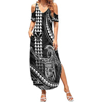 Hawaii King Kamehameha The Great Family Matching Summer Maxi Dress and Hawaiian Shirt Black Tribal Tattoo LT05 Mom's Dress Black - Polynesian Pride