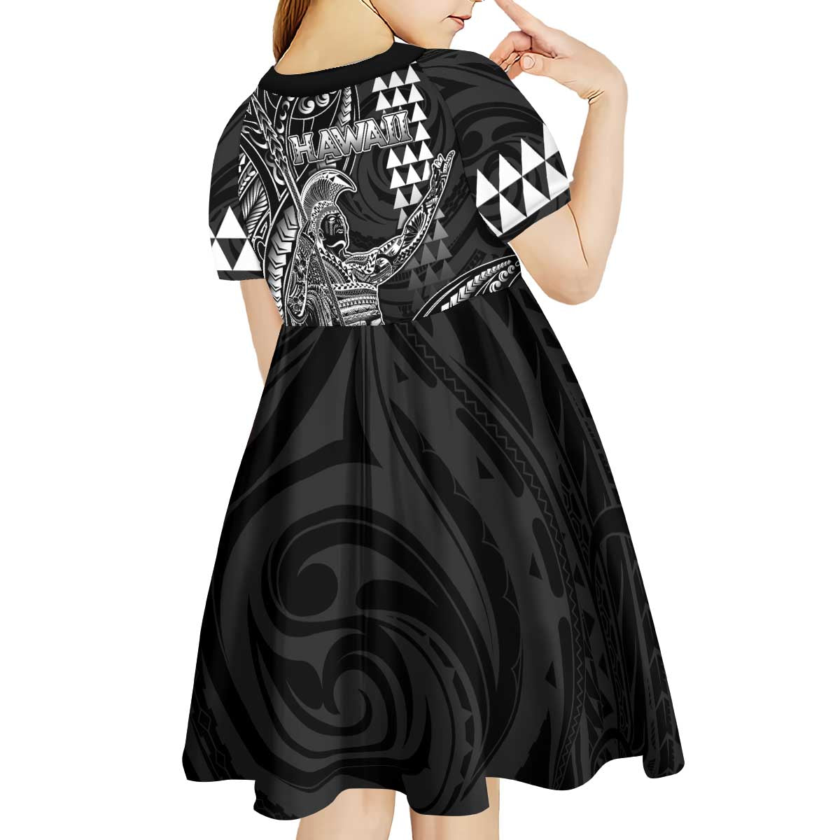 Hawaii King Kamehameha The Great Kid Short Sleeve Dress Black Tribal Tattoo