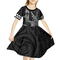 Hawaii King Kamehameha The Great Kid Short Sleeve Dress Black Tribal Tattoo