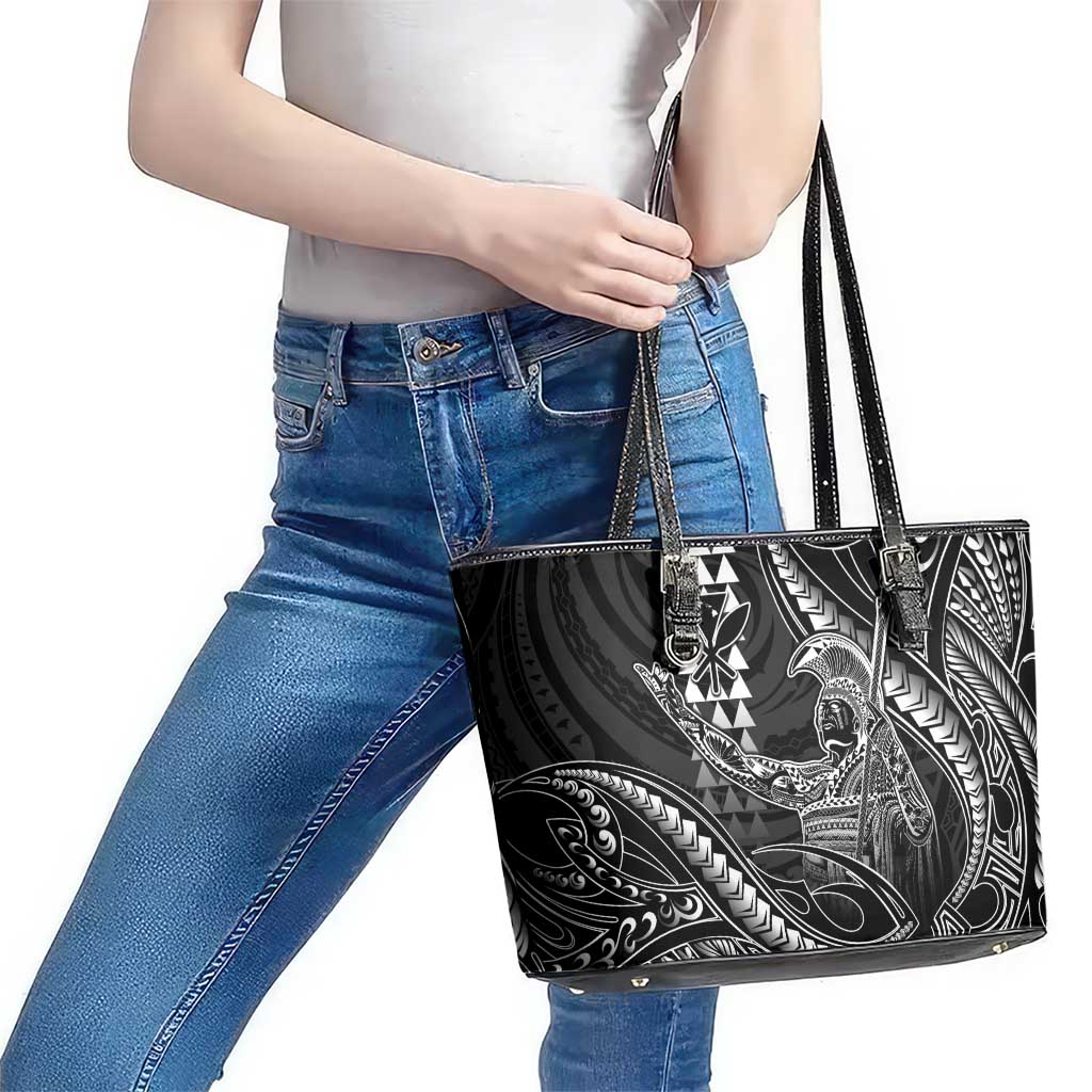 Hawaii King Kamehameha The Great Leather Tote Bag Black Tribal Tattoo