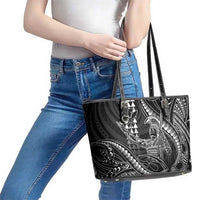 Hawaii King Kamehameha The Great Leather Tote Bag Black Tribal Tattoo