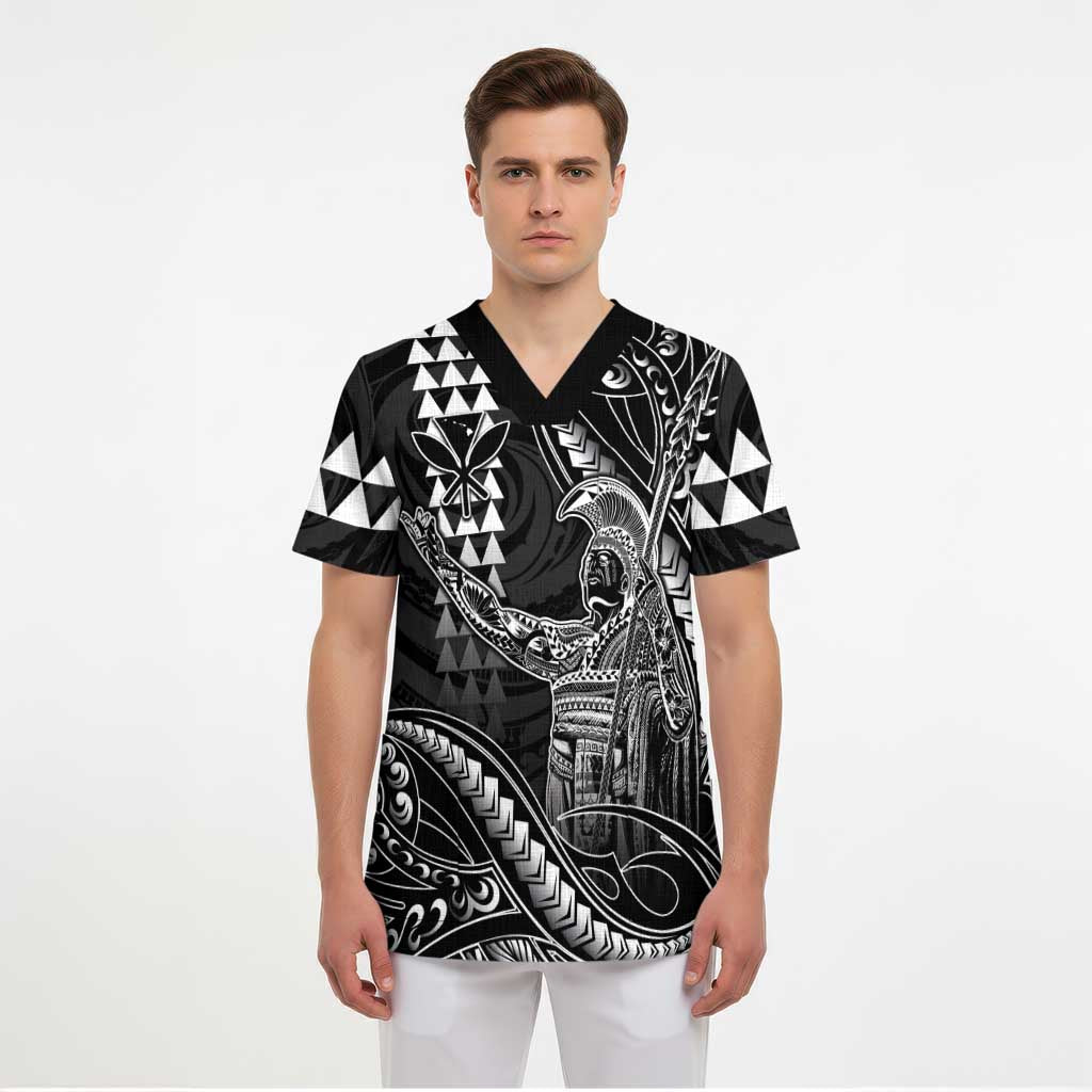 Hawaii King Kamehameha The Great Scrub Top Black Tribal Tattoo - Polynesian Pride
