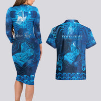 Personalised New Zealand Mother's Day Couples Matching Long Sleeve Bodycon Dress and Hawaiian Shirt Ko Te Whaea Te Takere O Te Waka LT05 - Polynesian Pride