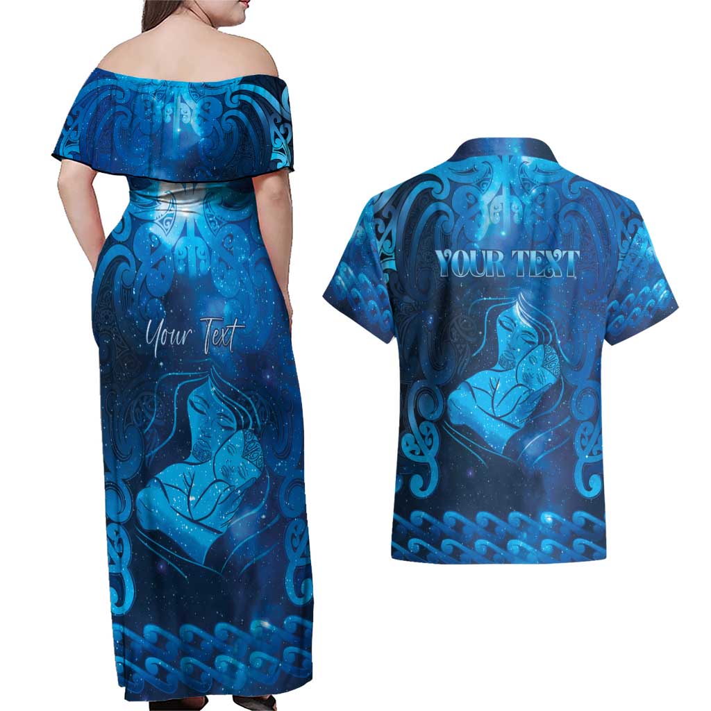 Personalised New Zealand Mother's Day Couples Matching Off Shoulder Maxi Dress and Hawaiian Shirt Ko Te Whaea Te Takere O Te Waka LT05 - Polynesian Pride