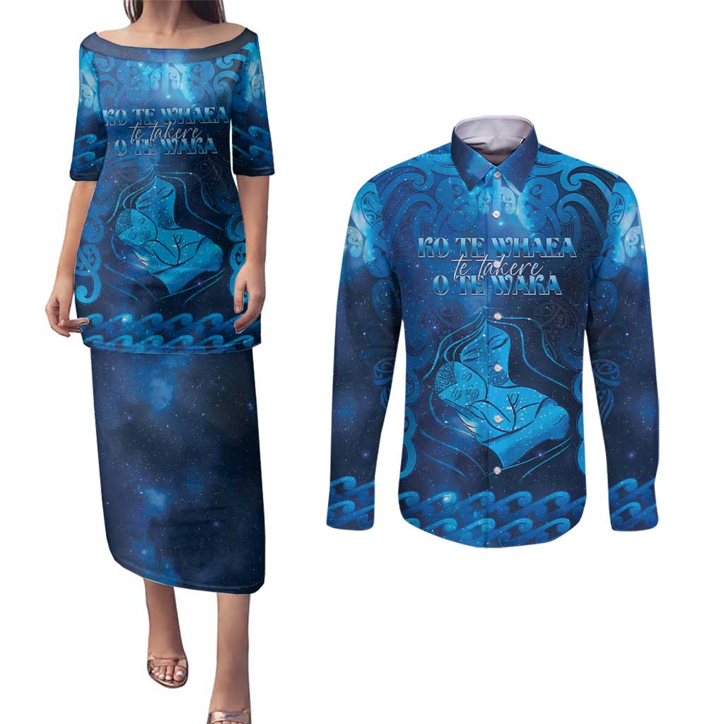 Personalised New Zealand Mother's Day Couples Matching Puletasi and Long Sleeve Button Shirt Ko Te Whaea Te Takere O Te Waka