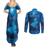 Personalised New Zealand Mother's Day Couples Matching Summer Maxi Dress and Long Sleeve Button Shirt Ko Te Whaea Te Takere O Te Waka LT05 - Polynesian Pride