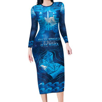 Personalised New Zealand Mother's Day Family Matching Long Sleeve Bodycon Dress and Hawaiian Shirt Ko Te Whaea Te Takere O Te Waka LT05 Mom's Dress Blue - Polynesian Pride