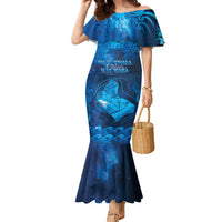 Personalised New Zealand Mother's Day Family Matching Mermaid Dress and Hawaiian Shirt Ko Te Whaea Te Takere O Te Waka LT05 Mom's Dress Blue - Polynesian Pride
