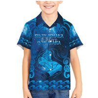 Personalised New Zealand Mother's Day Family Matching Mermaid Dress and Hawaiian Shirt Ko Te Whaea Te Takere O Te Waka LT05 Son's Shirt Blue - Polynesian Pride