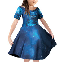 Personalised New Zealand Mother's Day Family Matching Off Shoulder Short Dress and Hawaiian Shirt Ko Te Whaea Te Takere O Te Waka LT05 Daughter's Dress Blue - Polynesian Pride