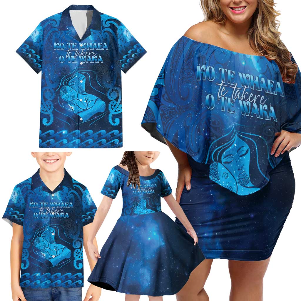 Personalised New Zealand Mother's Day Family Matching Off Shoulder Short Dress and Hawaiian Shirt Ko Te Whaea Te Takere O Te Waka LT05 - Polynesian Pride