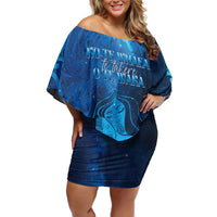 Personalised New Zealand Mother's Day Family Matching Off Shoulder Short Dress and Hawaiian Shirt Ko Te Whaea Te Takere O Te Waka LT05 Mom's Dress Blue - Polynesian Pride