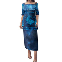 Personalised New Zealand Mother's Day Family Matching Puletasi and Hawaiian Shirt Ko Te Whaea Te Takere O Te Waka LT05 Mom's Dress Blue - Polynesian Pride