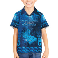 Personalised New Zealand Mother's Day Family Matching Tank Maxi Dress and Hawaiian Shirt Ko Te Whaea Te Takere O Te Waka LT05 Son's Shirt Blue - Polynesian Pride
