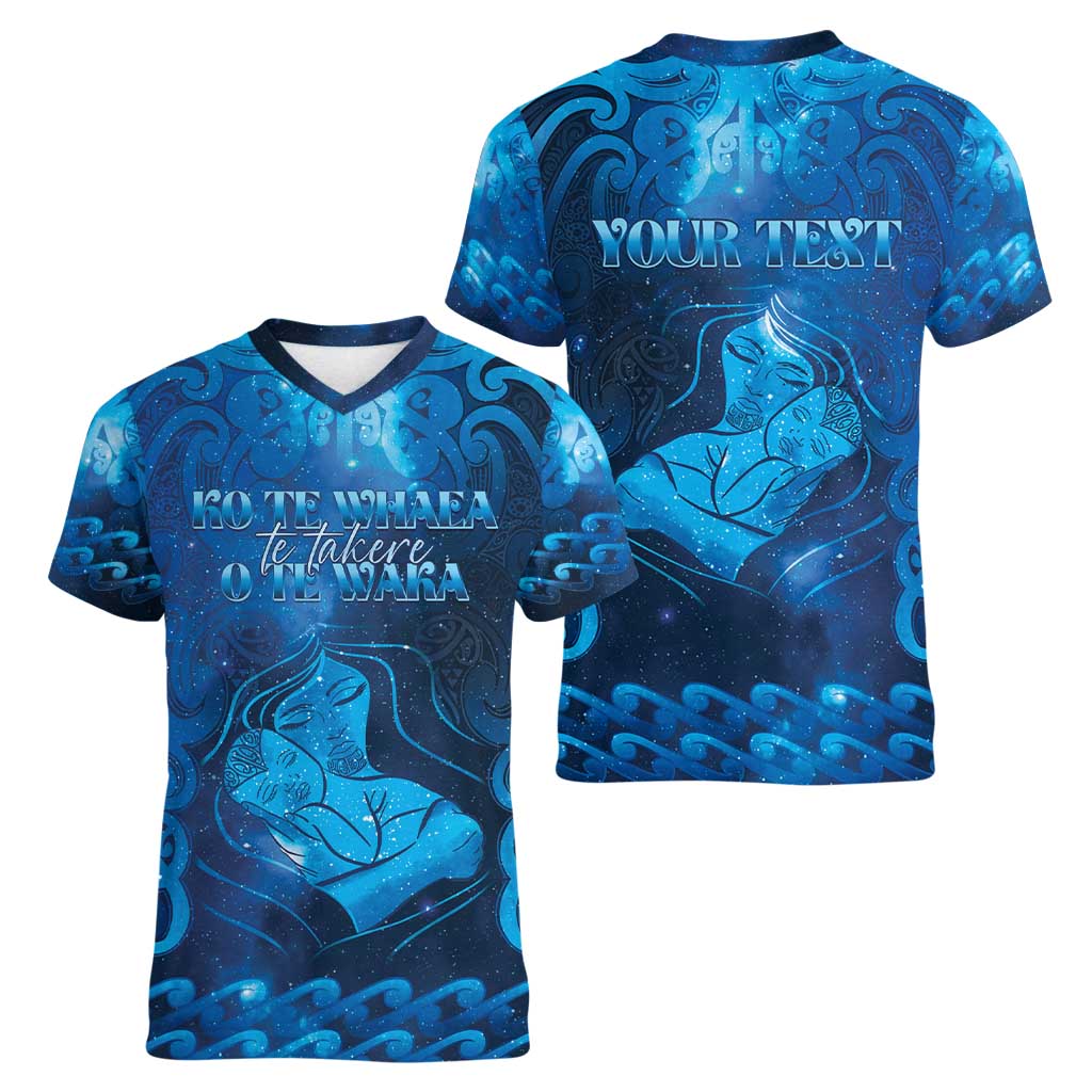 Personalised New Zealand Mother's Day Women V-Neck T-Shirt Ko Te Whaea Te Takere O Te Waka