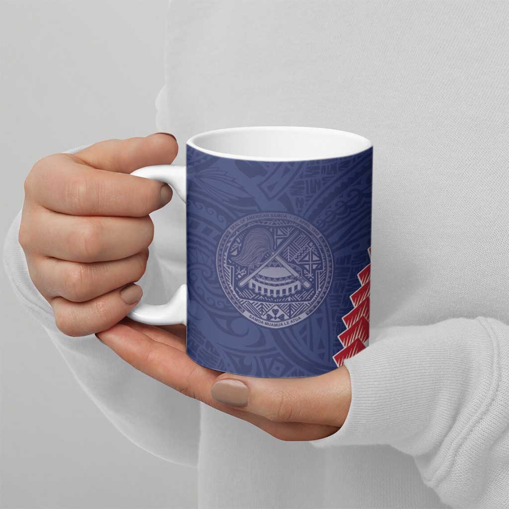 American Samoa Eagle Ceramic Mug Polynesian Tribal Pattern Curve Style