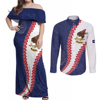American Samoa Eagle Couples Matching Off Shoulder Maxi Dress and Long Sleeve Button Shirt Polynesian Tribal Pattern Curve Style