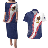 American Samoa Eagle Couples Matching Puletasi and Hawaiian Shirt Polynesian Tribal Pattern Curve Style