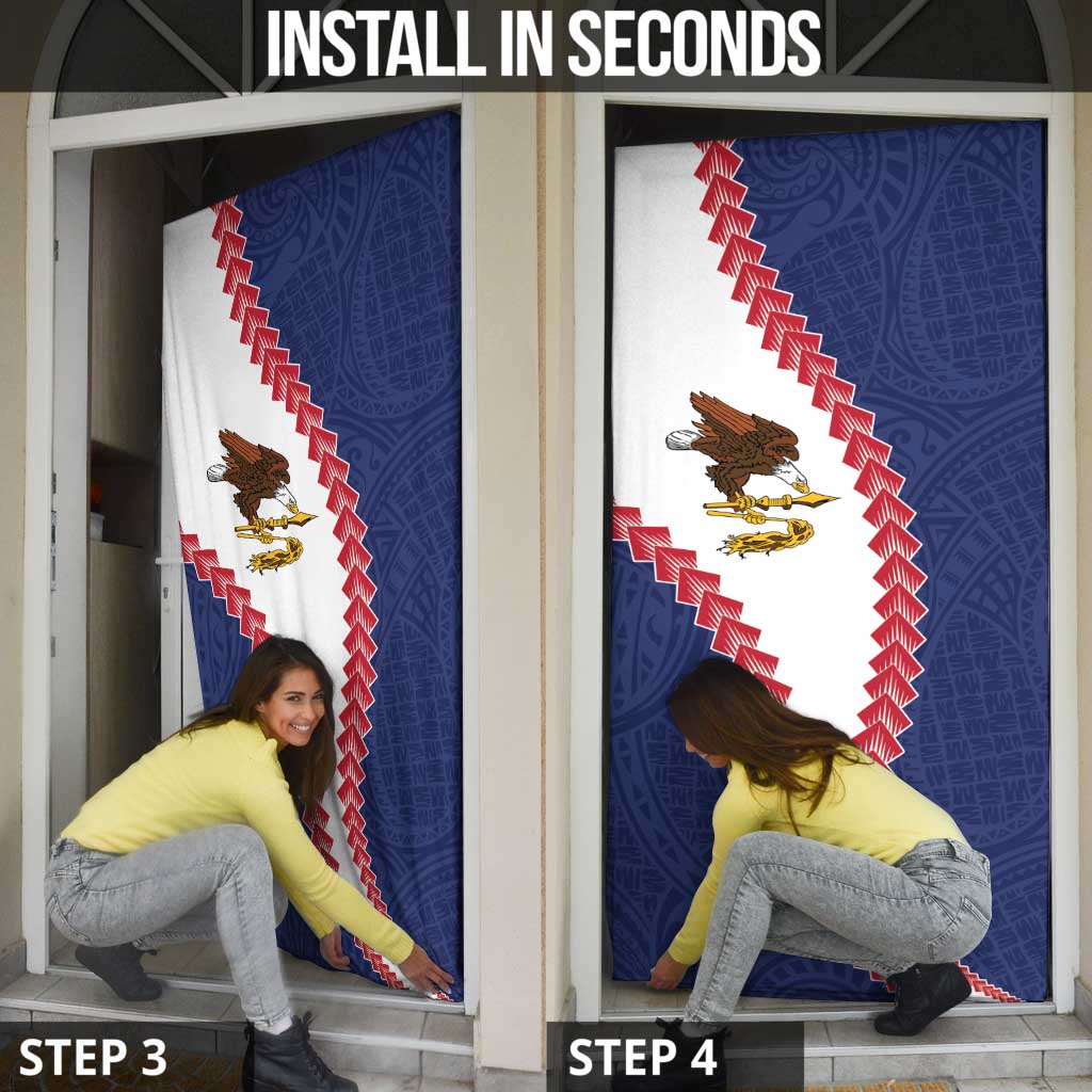 American Samoa Eagle Door Cover Polynesian Tribal Pattern Curve Style