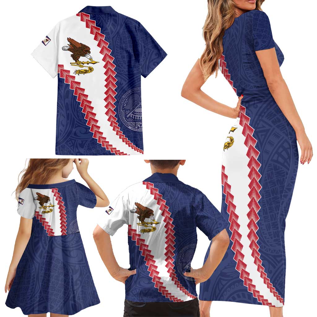 American Samoa Eagle Family Matching Short Sleeve Bodycon Dress and Hawaiian Shirt Polynesian Tribal Pattern Curve Style