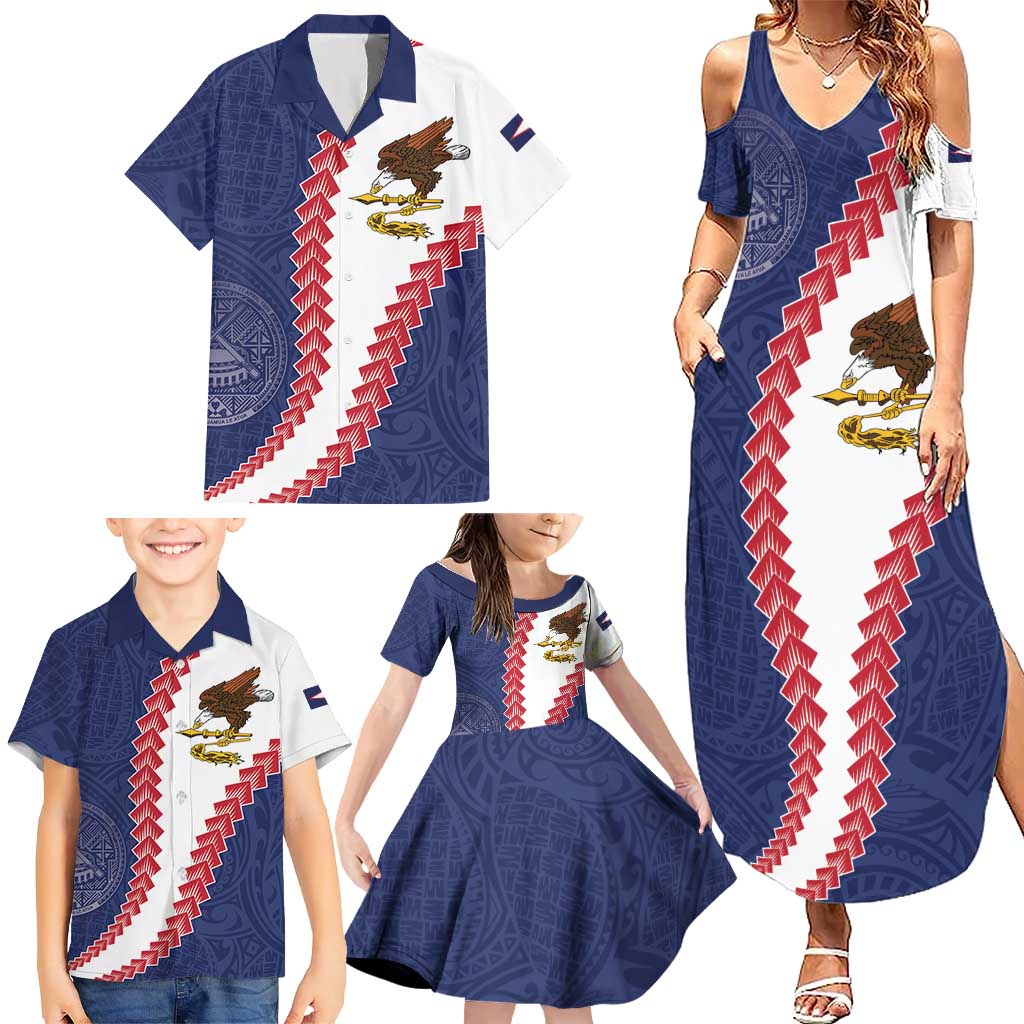 American Samoa Eagle Family Matching Summer Maxi Dress and Hawaiian Shirt Polynesian Tribal Pattern Curve Style