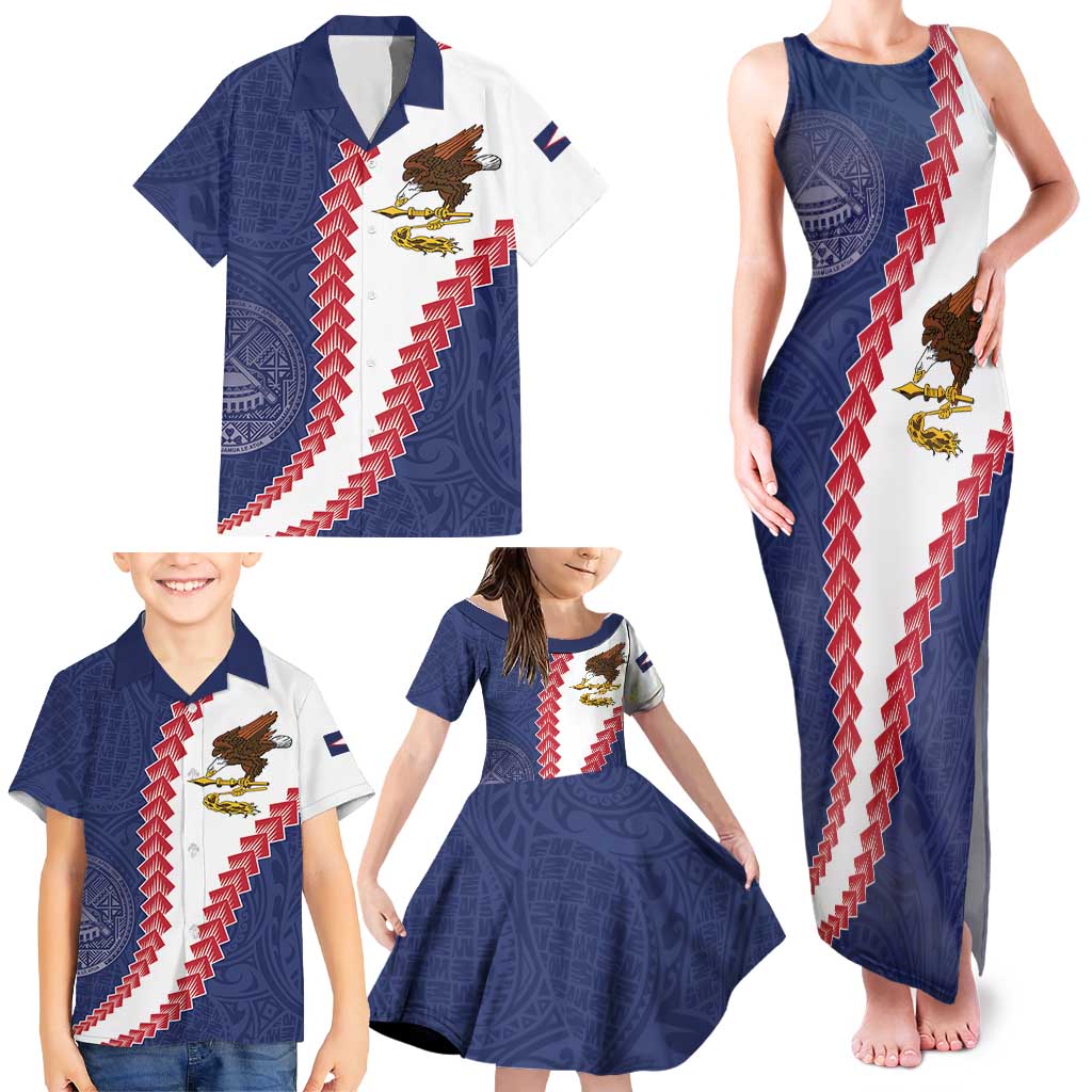 American Samoa Eagle Family Matching Tank Maxi Dress and Hawaiian Shirt Polynesian Tribal Pattern Curve Style