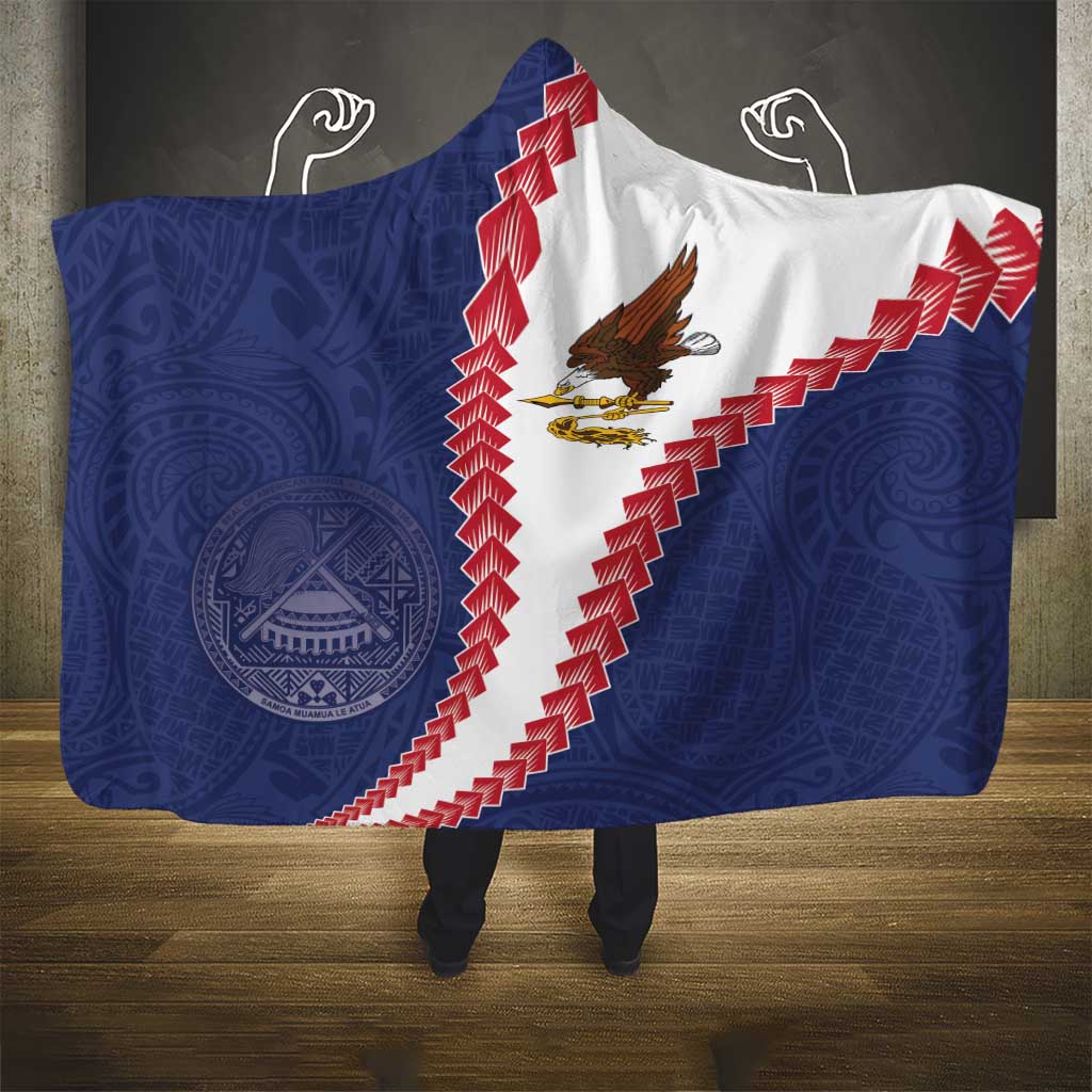 American Samoa Eagle Hooded Blanket Polynesian Tribal Pattern Curve Style