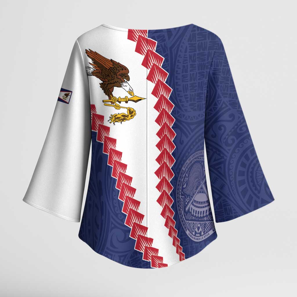 American Samoa Eagle Kimono Sleeve Blouse Polynesian Tribal Pattern Curve Style