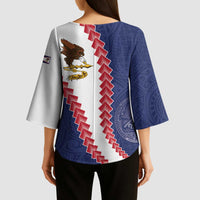 American Samoa Eagle Kimono Sleeve Blouse Polynesian Tribal Pattern Curve Style