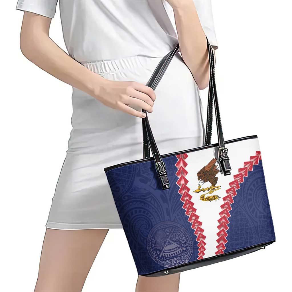 American Samoa Eagle Leather Tote Bag Polynesian Tribal Pattern Curve Style