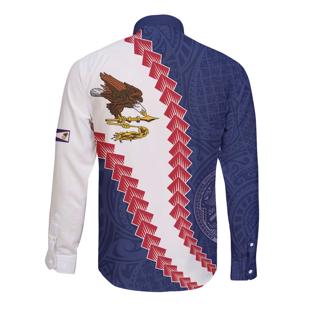 American Samoa Eagle Long Sleeve Button Shirt Polynesian Tribal Pattern Curve Style