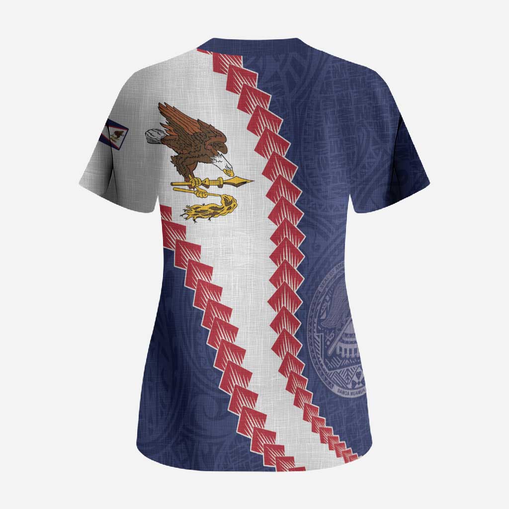 American Samoa Eagle Scrub Top Polynesian Tribal Pattern Curve Style