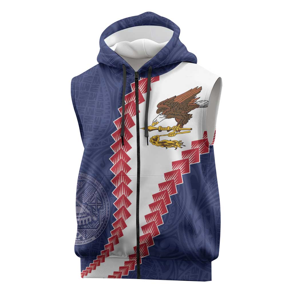 American Samoa Eagle Sleeveless Zip Hoodie Polynesian Tribal Pattern Curve Style