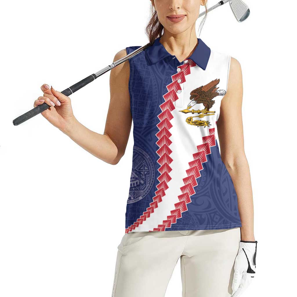 American Samoa Eagle Women Sleeveless Polo Shirt Polynesian Tribal Pattern Curve Style