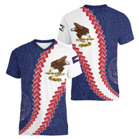 American Samoa Eagle Women V-Neck T-Shirt Polynesian Tribal Pattern Curve Style