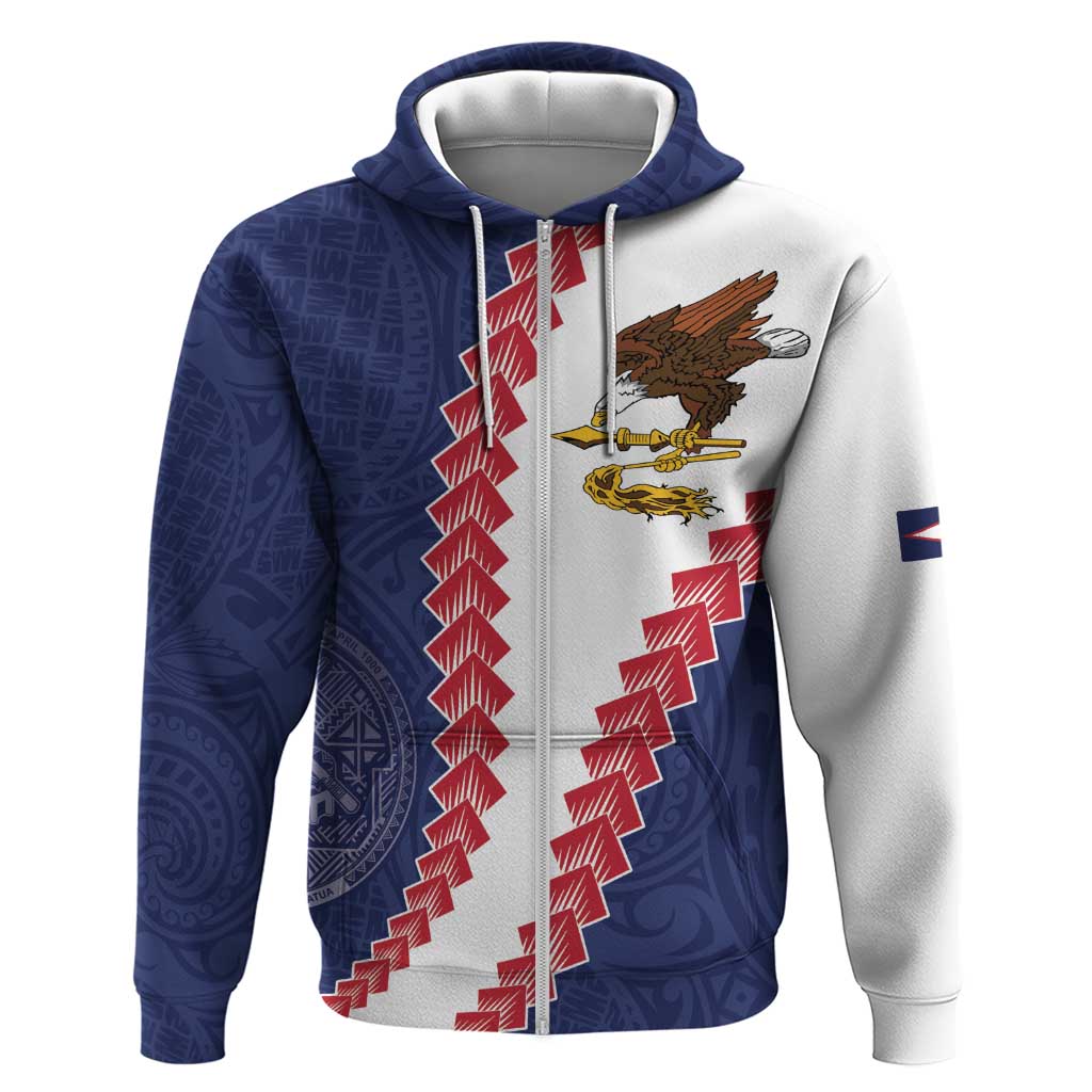 American Samoa Eagle Zip Hoodie Polynesian Tribal Pattern Curve Style