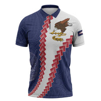 American Samoa Eagle Zipper Polo Shirt Polynesian Tribal Pattern Curve Style