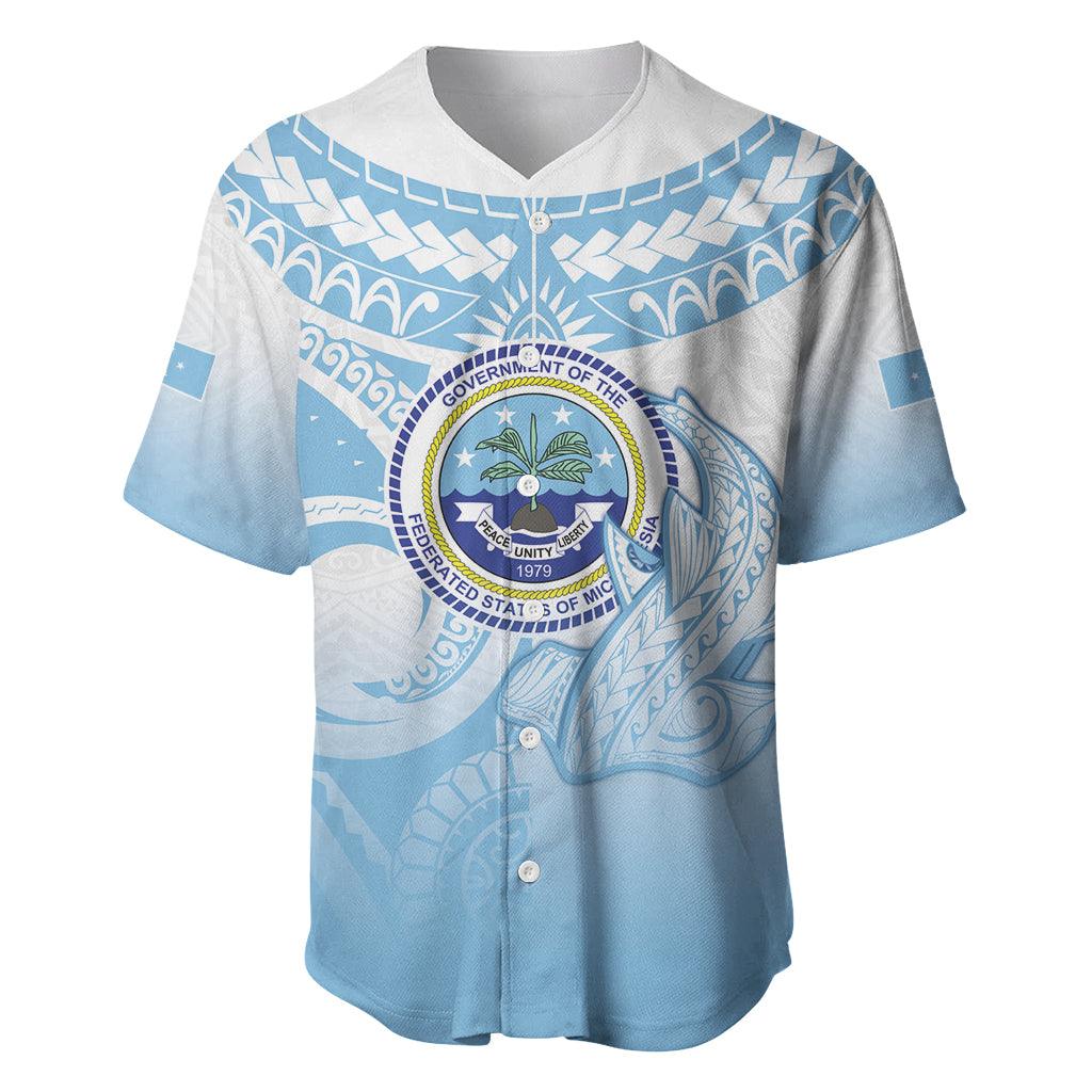 Micronesia Constitution Day Baseball Jersey Polynesian Tribal Tattoo Simple Style LT05 Blue - Polynesian Pride
