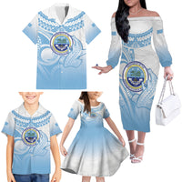 Micronesia Constitution Day Family Matching Off The Shoulder Long Sleeve Dress and Hawaiian Shirt Polynesian Tribal Tattoo Simple Style LT05 - Polynesian Pride