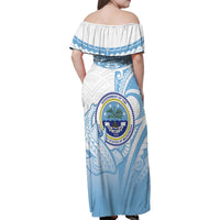 Micronesia Constitution Day Family Matching Off Shoulder Maxi Dress and Hawaiian Shirt Polynesian Tribal Tattoo Simple Style